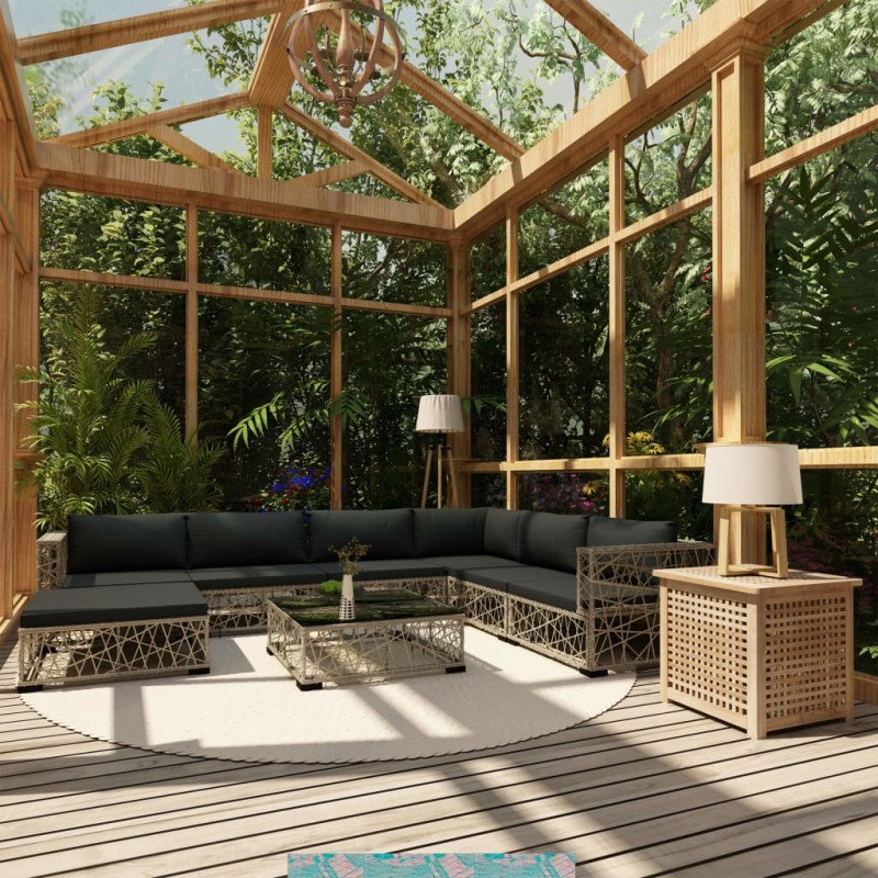 vidaXL Set de muebles de jardín 8 pzas y cojines ratán sintético gris