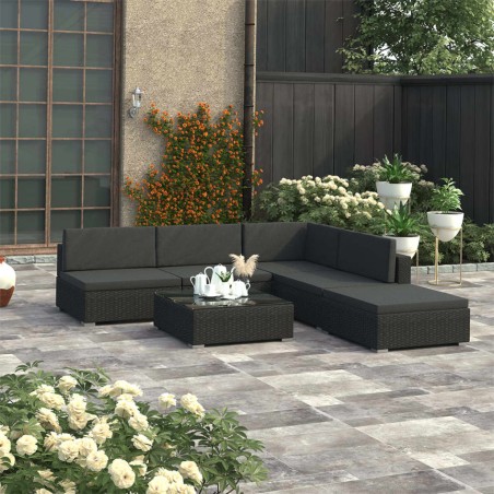 vidaXL Set muebles de jardín 6 piezas y cojines ratán sintético negro