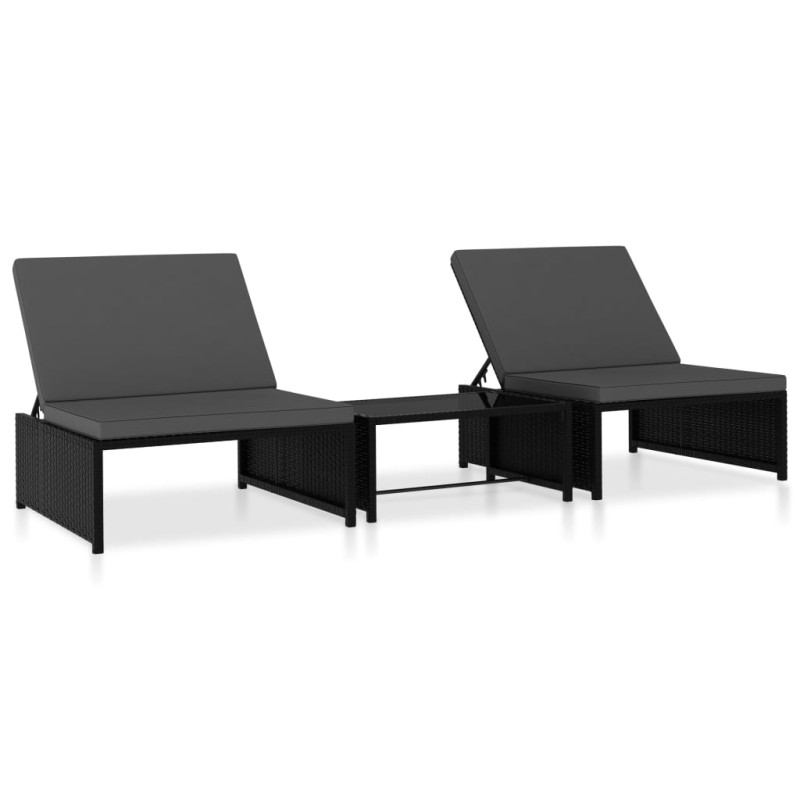 vidaXL Tumbonas con mesita 2 unidades ratán sintético negro vidaXL Tumbonas con mesita 2 unidades ratán sintético negro