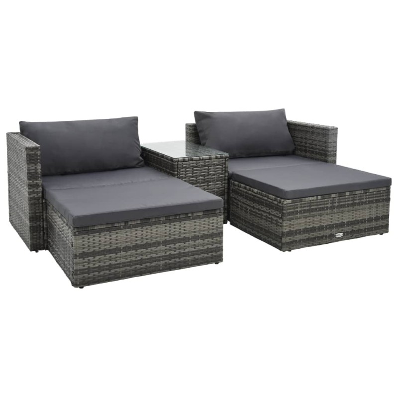 vidaXL Set de muebles de jardín 5 pzas y cojines ratán sintético gris vidaXL Set de muebles de jardín 5 pzas y cojines ratán sintético gris