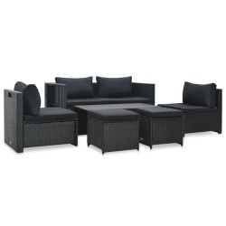vidaXL Set muebles de jardín 6 piezas y cojines ratán sintético negro