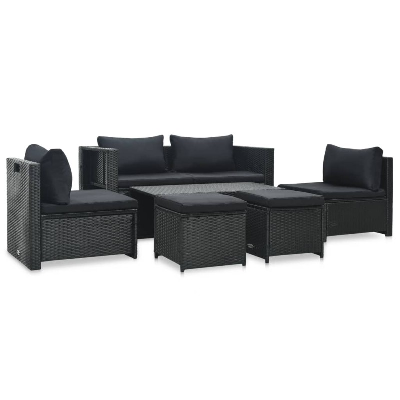 vidaXL Set muebles de jardín 6 piezas y cojines ratán sintético negro