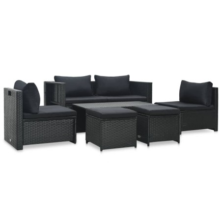 vidaXL Set muebles de jardín 6 piezas y cojines ratán sintético negro