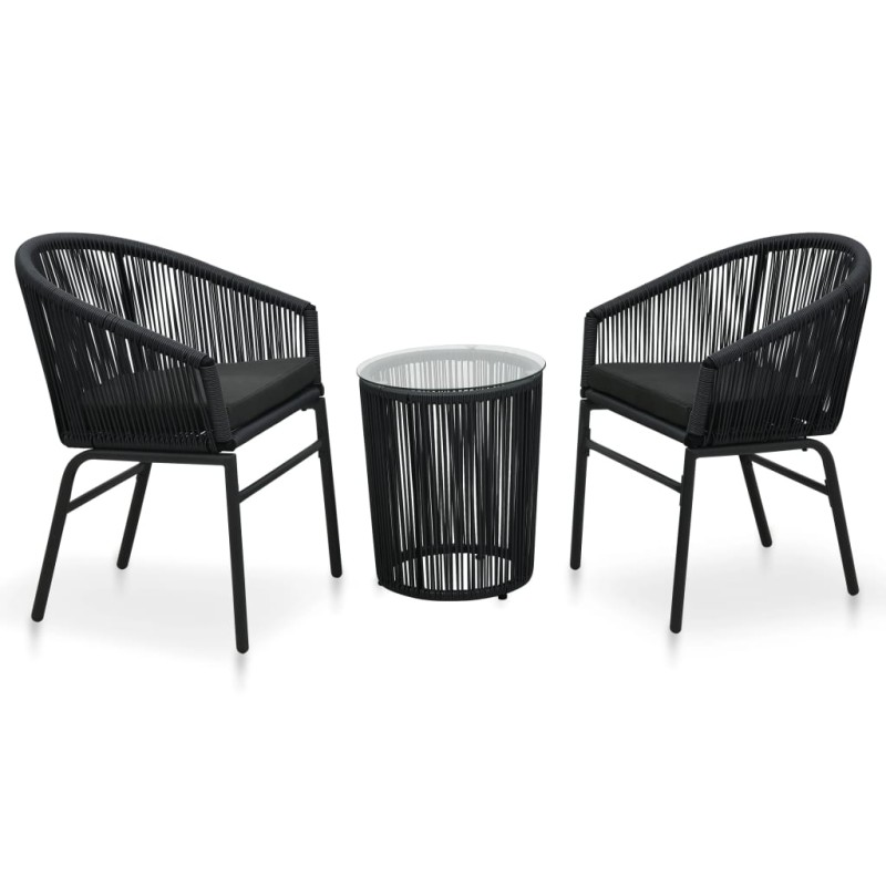 vidaXL Set mesa y sillas de jardín 3 pzas y cojines ratán PE negro vidaXL Set mesa y sillas de jardín 3 pzas y cojines ratán PE negro