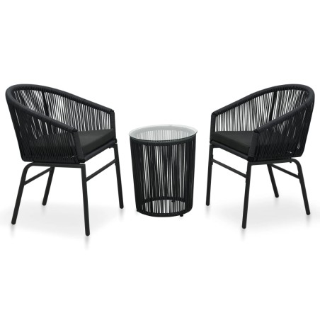 vidaXL Set mesa y sillas de jardín 3 pzas y cojines ratán PE negro  