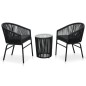 vidaXL Set mesa y sillas de jardín 3 pzas y cojines ratán PE negro vidaXL Set mesa y sillas de jardín 3 pzas y cojines ratán PE negro