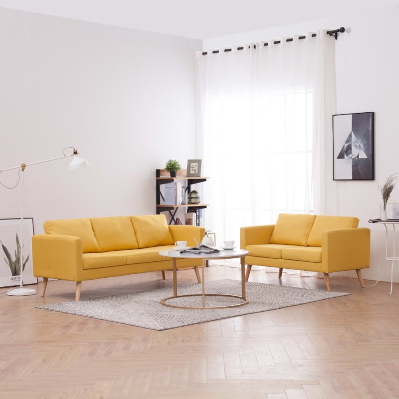 vidaXL Conjunto de sofás 2 piezas tela amarillo vidaXL Conjunto de sofás 2 piezas tela amarillo
