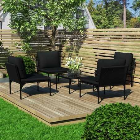vidaXL Juego de muebles de jardín 5 piezas con cojines PVC negro