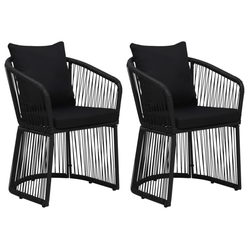 vidaXL Sillas de jardín 2 uds con cojines y almohadas ratán PVC negro vidaXL Sillas de jardín 2 uds con cojines y almohadas ratán PVC negro