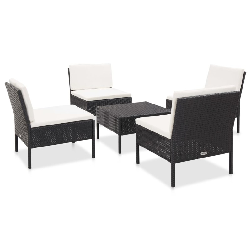 vidaXL Set de sofás de jardín 5 piezas y cojines ratán sintético negro vidaXL Set de sofás de jardín 5 piezas y cojines ratán sintético negro