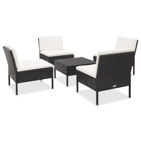vidaXL Set de sofás de jardín 5 piezas y cojines ratán sintético negro