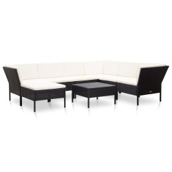 vidaXL Set muebles de jardín 8 piezas y cojines ratán sintético negro
