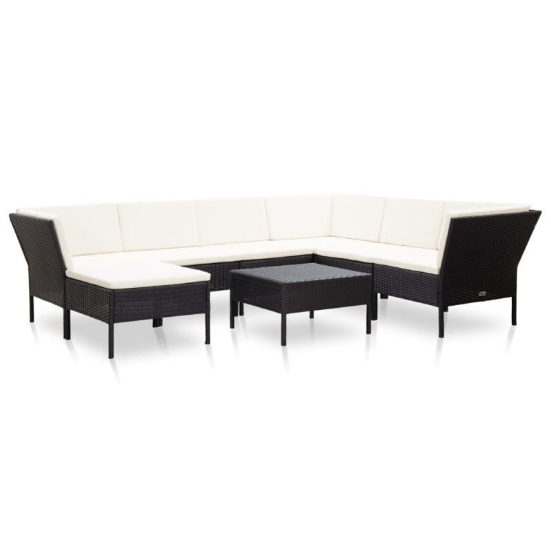vidaXL Set muebles de jardín 8 piezas y cojines ratán sintético negro vidaXL Set muebles de jardín 8 piezas y cojines ratán sintético negro