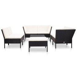 vidaXL Set muebles de jardín 8 piezas y cojines ratán sintético negro