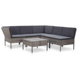 vidaXL Set de muebles de jardín 6 pzas y cojines ratán sintético gris