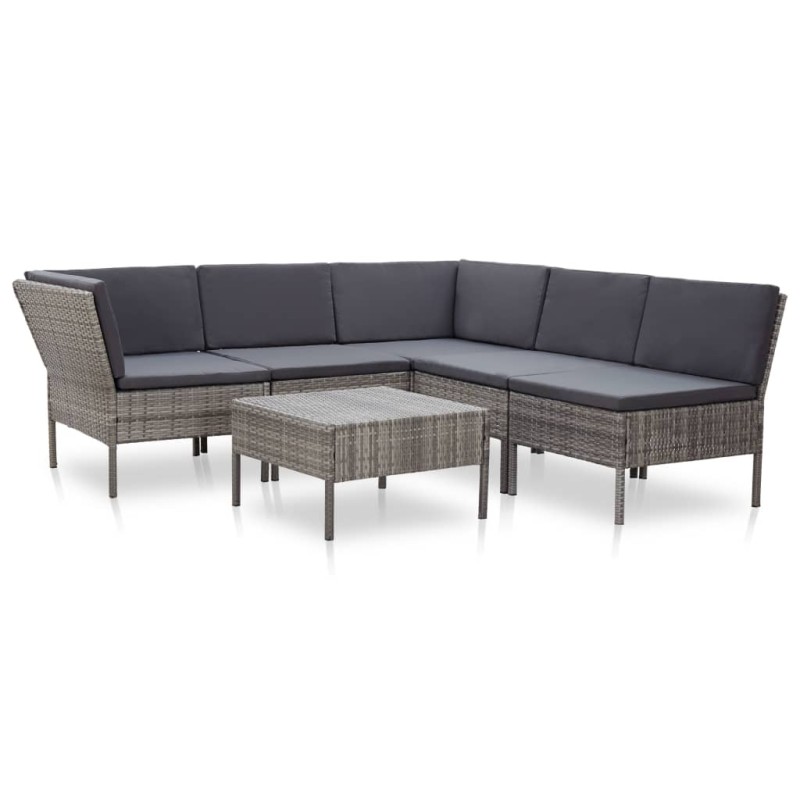vidaXL Set de muebles de jardín 6 pzas y cojines ratán sintético gris vidaXL Set de muebles de jardín 6 pzas y cojines ratán sintético gris