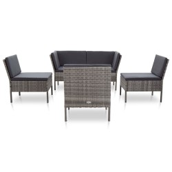 vidaXL Set de muebles de jardín 6 pzas y cojines ratán sintético gris