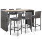 vidaXL Set muebles bar jardín 7 piezas y cojines ratán sintético gris vidaXL Set muebles bar jardín 7 piezas y cojines ratán sintético gris