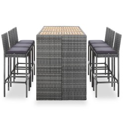 vidaXL Set muebles bar jardín 7 piezas y cojines ratán sintético gris