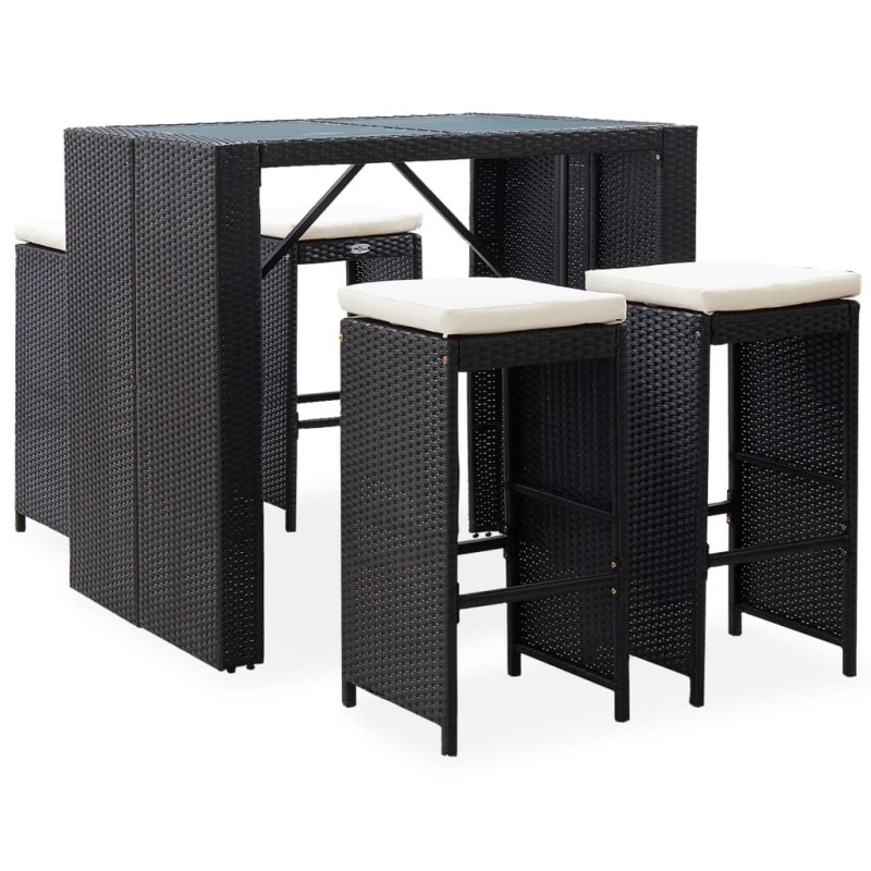 vidaXL Mesa y sillas de bar jardín 5 pzas ratán sintético vidrio negro vidaXL Mesa y sillas de bar jardín 5 pzas ratán sintético vidrio negro