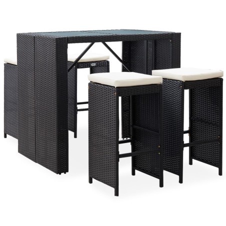 vidaXL Mesa y sillas de bar jardín 5 pzas ratán sintético vidrio negro