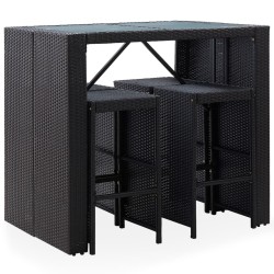 vidaXL Mesa y sillas de bar jardín 5 pzas ratán sintético vidrio negro