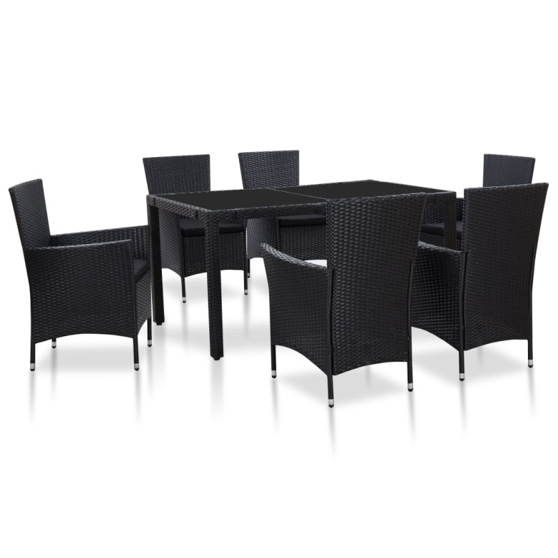 vidaXL Juego de comedor de jardín 7 piezas ratán sintético negro 