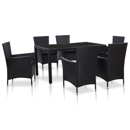 vidaXL Juego de comedor de jardín 7 piezas ratán sintético negro 