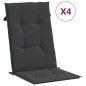 vidaXL Cojín silla de jardín respaldo alto 4 uds tela negro 120x50x3cm vidaXL Cojín silla de jardín respaldo alto 4 uds tela negro 120x50x3cm