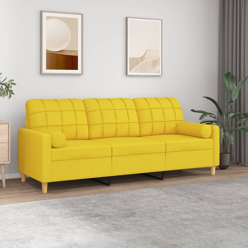 vidaXL Sofá de 3 plazas con cojines tela amarillo claro 180 cm vidaXL Sofá de 3 plazas con cojines tela amarillo claro 180 cm