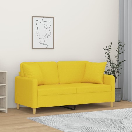 vidaXL Sofá de 2 plazas con cojines tela amarillo claro 140 cm