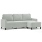 vidaXL Sofá de 3 plazas con taburete de terciopelo gris claro 180 cm vidaXL Sofá de 3 plazas con taburete de terciopelo gris claro 180 cm
