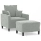 vidaXL Sillón con taburete terciopelo gris claro 60 cm vidaXL Sillón con taburete terciopelo gris claro 60 cm