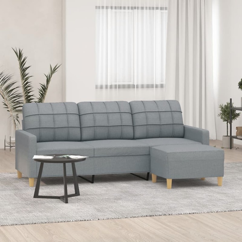 vidaXL Sofá de 3 plazas con taburete de tela gris claro 180 cm vidaXL Sofá de 3 plazas con taburete de tela gris claro 180 cm