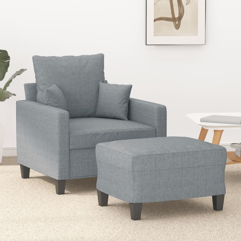 vidaXL Sillón con taburete tela gris claro 60 cm vidaXL Sillón con taburete tela gris claro 60 cm