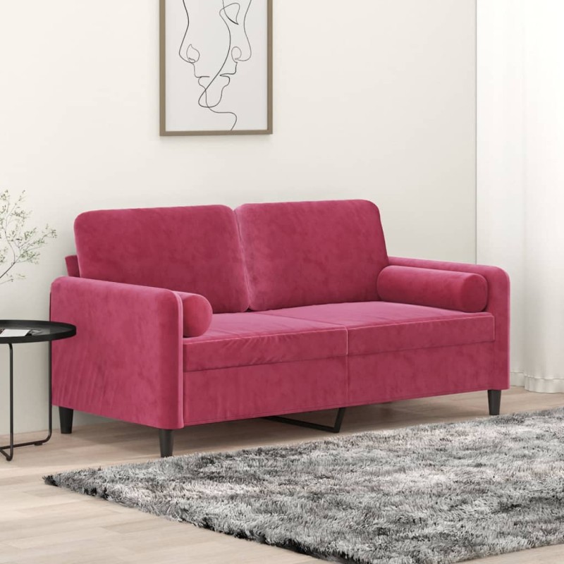 vidaXL Sofá de 2 plazas con cojines terciopelo rojo tinto 140 cm vidaXL Sofá de 2 plazas con cojines terciopelo rojo tinto 140 cm