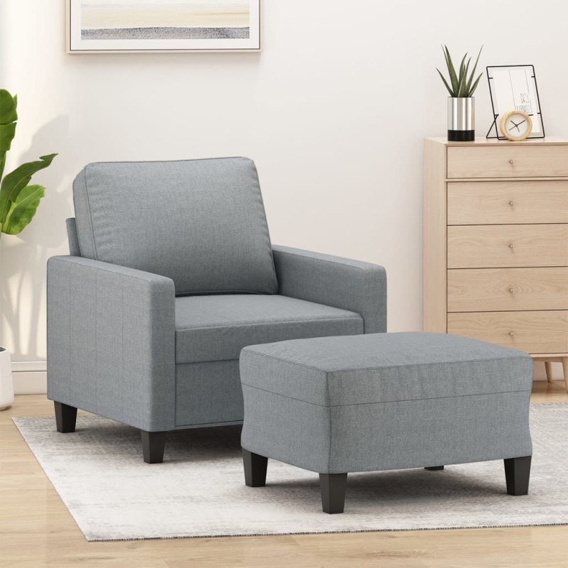 vidaXL Sillón con taburete tela gris claro 60 cm vidaXL Sillón con taburete tela gris claro 60 cm