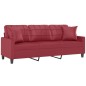 vidaXL Sofá de 3 plazas con cojines cuero sintético rojo tinto 180 cm vidaXL Sofá de 3 plazas con cojines cuero sintético rojo tinto 180 cm