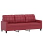 vidaXL Sofá de 3 plazas con cojines cuero sintético rojo tinto 180 cm vidaXL Sofá de 3 plazas con cojines cuero sintético rojo tinto 180 cm