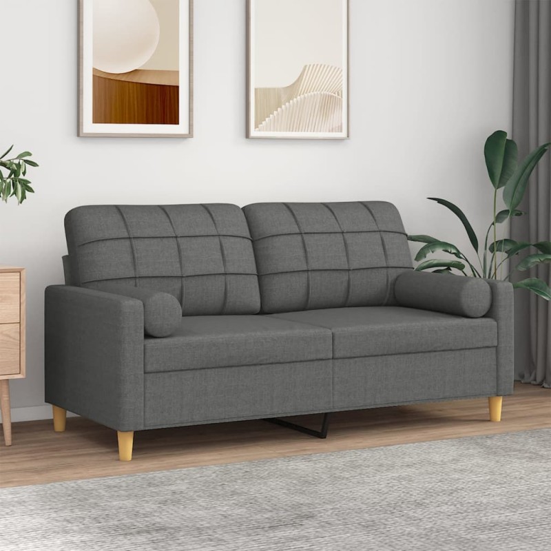 vidaXL Sofá de 2 plazas con cojines tela gris oscuro 140 cm vidaXL Sofá de 2 plazas con cojines tela gris oscuro 140 cm