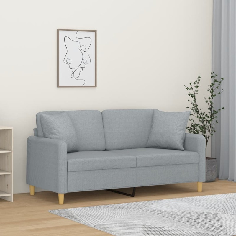 vidaXL Sofá de 2 plazas con cojines tela gris claro 140 cm vidaXL Sofá de 2 plazas con cojines tela gris claro 140 cm