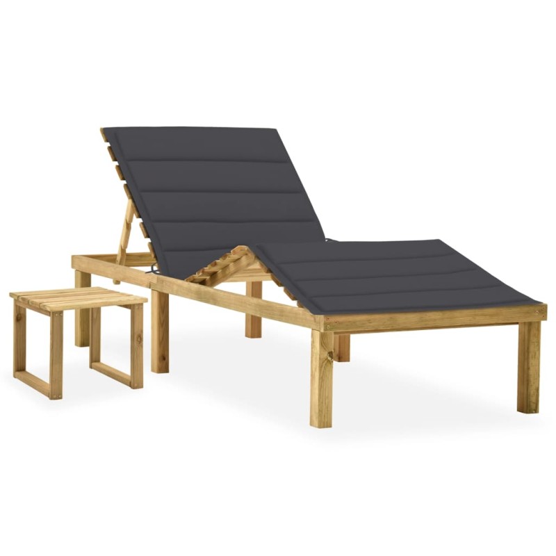 vidaXL Tumbona de jardín con mesa y cojín de madera de pino impregnada vidaXL Tumbona de jardín con mesa y cojín de madera de pino impregnada