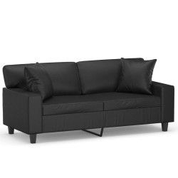vidaXL Sofá de 2 plazas con cojines cuero sintético negro 140 cm