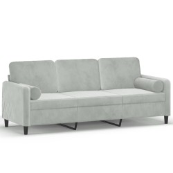 vidaXL Sofá de 3 plazas con cojines terciopelo gris claro 180 cm