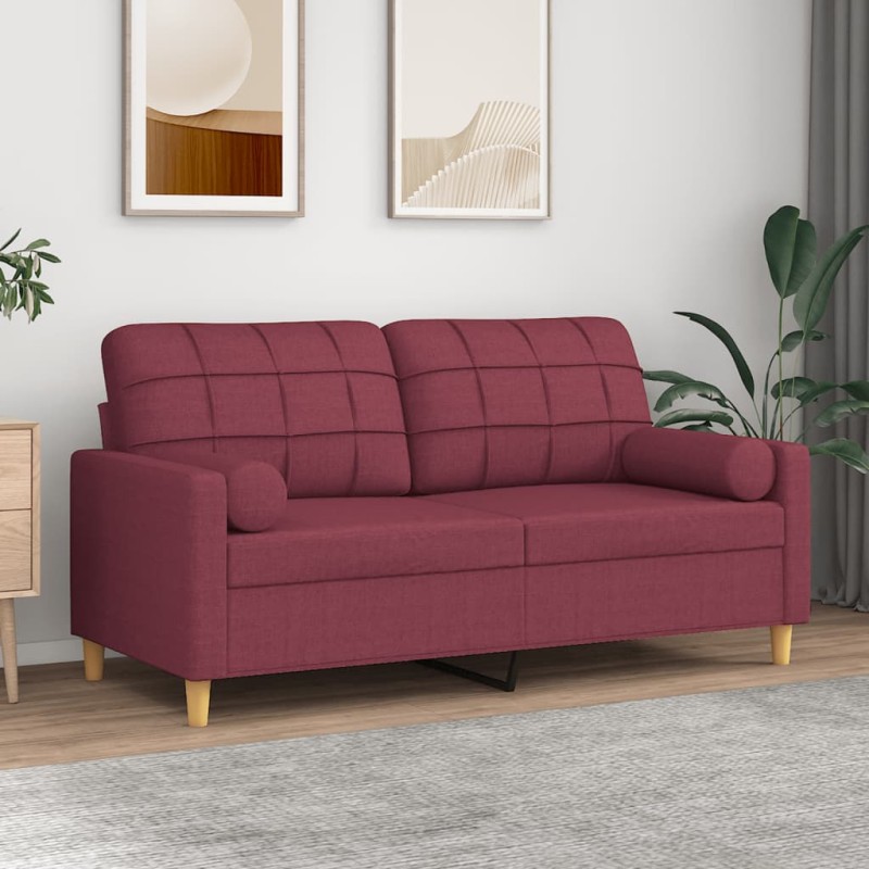 vidaXL Sofá de 2 plazas con cojines tela rojo tinto 140 cm vidaXL Sofá de 2 plazas con cojines tela rojo tinto 140 cm