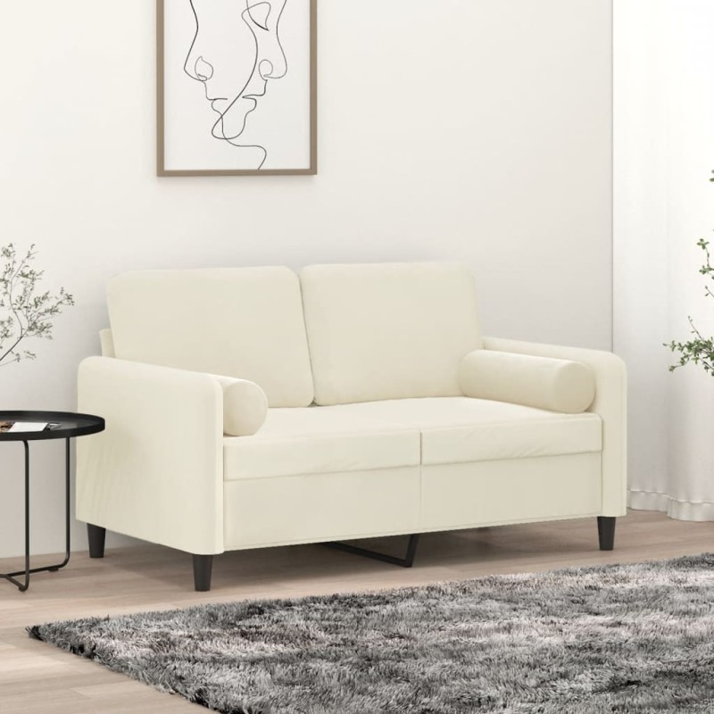 vidaXL Sofá de 2 plazas con cojines terciopelo color crema 120 cm vidaXL Sofá de 2 plazas con cojines terciopelo color crema 120 cm