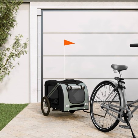 vidaXL Remolque bicicleta para mascotas hierro tela Oxford negro gris