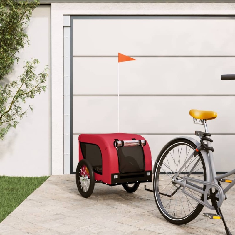 vidaXL Remolque de bicicleta mascotas hierro tela Oxford rojo negro vidaXL Remolque de bicicleta mascotas hierro tela Oxford rojo negro
