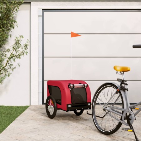 vidaXL Remolque de bicicleta mascotas hierro tela Oxford rojo negro