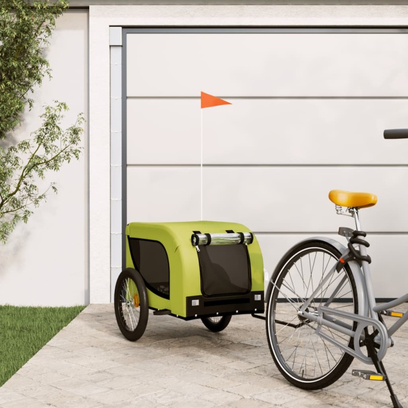 vidaXL Remolque de bicicleta mascotas hierro tela Oxford verde negro